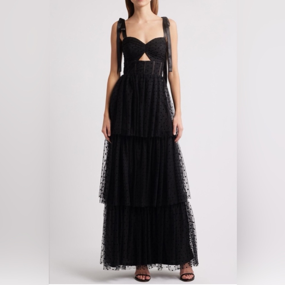 Lulus Billie Swiss Dot Tiered Maxi Cocktail Dress - size medium - NWT - 🖤